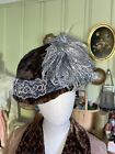 Antique Edwardian Hat, Blue And Brown, Ostrich Feather, Cut Steel Chinoiserie
