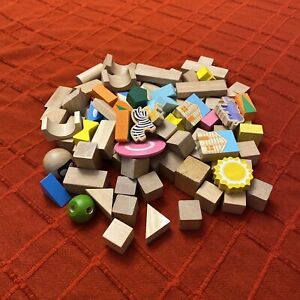 Wooden Block Shapes Animals Random Lot Of 100 Over 3 Lbs Of Fun Building Play