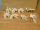 Lot of 8 Vintage Christmas Decor WHITE DOVES Flock & Feathers Birds w/ Wire Feet