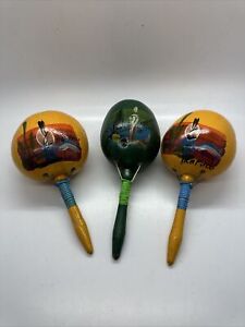 Lot Of 3Vintage Cozumel, Mexico Maraca Hand Painted Percussion Instrument