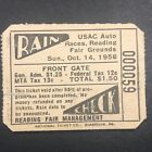 Reading Fairgrounds USAC Auto Racing Rain Check Ticket Stub 10/14 1956 Scarce