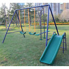 3 in 1Kids Metal Swing Sets For Backyard  Kids Swing Set W/ Swing Glider Slide