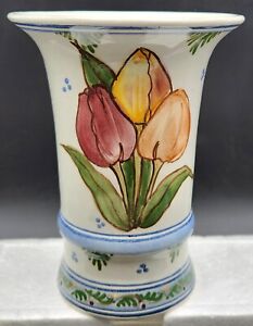 Vintage Handpainted Delft Poly Holland Tulip Vase Signed 6