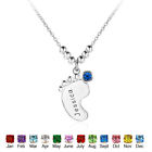 Personalized Baby Feet Necklace Engraved Birthstone Name Sterling Silver Custom