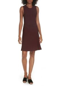 NEW THEORY Black Red Bordeaux Marled Fit & Flare Stretch Sweater Ottoman Dress M