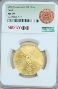 2020 MEXICO 1/2 ONZA GOLD LIBERTAD NGC MS 69 SCARCE LOW MINTAGE KEY DATE