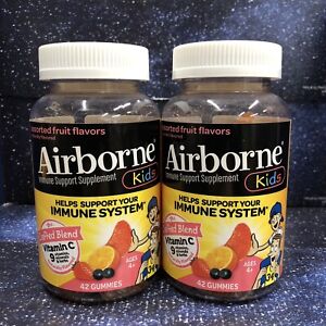 2 X Airborne Kids Assorted Fruit Flavored Gummies, 42 ct Each