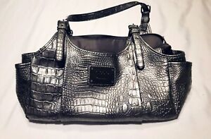 Nicole Miller Charcoal Crocodile Embossed Faux Leather purse handbag hobo
