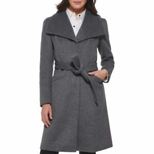Karl Lagerfeld Women's Belted Wool Blend Coat, Gray, Size L