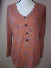 COMO VINTAGE BRAND RIBBED SIZE XXL FLORAL LONG SLEEVE BABYDOLL TOP