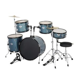 MCH Full Size Adult Drum Set 5-Piece Black with Bass Drum, two Tom Drum, Snare D