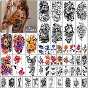 49 Sheets Large Flowers Skull Waterproof Temporary Tattoos for Women and Girls