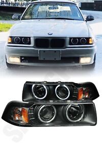 Set Black Halo Projector Headlights for 92-98 BMW E36 3-Series Coupe Convertible (For: BMW)