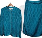 Vintage Anne Crimmins Umi Collections Size 12 Jacket Skirt Set Teal Silk READ