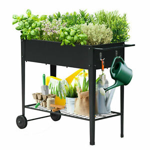 Durable Raised Garden Bed with Shelf Planter Grow Box on Wheels Outdoor