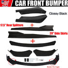 Universal Front Bumper Spoiler Body Kit+Side Skirt+Rear Lip Gloss Black (For: CRX)
