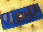 Rare! Fossil Fifty Four Julianne Clutch Cobalt Blue Suede Brown Leather $300
