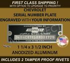SERIAL NUMBER CHEVY CHEVROLET ID PLATE DOOR TAG DATA (CUSTOM ENGRAVED) YOUR INFO (For: 1964 Impala)