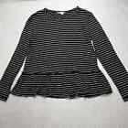 Caslon Women's Medium Babydoll Long Sleeve Black + White Striped Pullover Top
