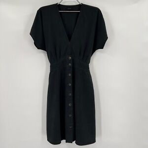 Quince Vintage Wash Tencel Button Front Dress Black sz L NWT Mini Short Sleeve