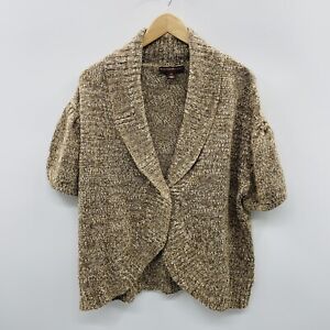 Bandolino Womens Size XL Puff Sleeve Wool Blend Cropped Cardigan Sweater Brown