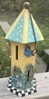 Hanging Wooden Bird Feeder Floral Butterfly 13” Colorful Hand Paint Flower’s Inc