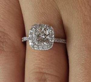 1.5 Ct Pave Halo Cushion Cut Diamond Engagement Ring I1 E White Gold 14k Treated