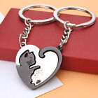 2pcs Cute Cat Patchwork Heart Couple Lovers Keyring Backpack Car Key Ring Gift