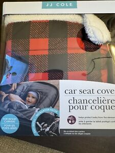 JJ Cole Urban BundleMe Car Seat Cover Red Black Buffalo Check Buttons Hood Plaid
