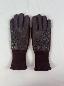 Etienne Aigner Womens Gloves Brown Acrylic Knit Faux Leather Accent Vintage