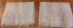 pair of vintage net lace and cluny? lace curtains 80x72in     lot c1