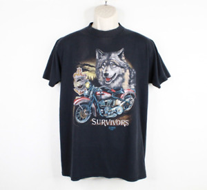 Vintage Harley Davidson 3D Emblem T Shirt Mens L Survivors Motorcycle Wolf 1991