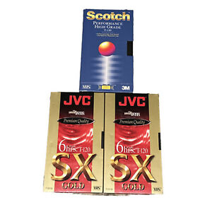 3 VHS Tapes 2 JVC VHS SX GOLD 1 Scotch Performance High Quality NEW SEALED