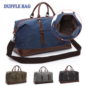 Vintage Men's Canvas Leather Travel Duffle Bag Shoulder Weekend Luggage Bags