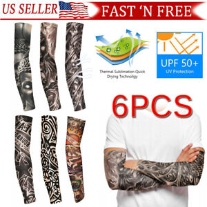 6PCS Tattoo Art Sleeves Outdoor UV Sun Protection Cooling Arm Cover Men Women