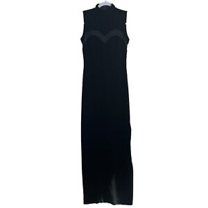 En Francais by Huey Waltzer Black Maxi Sleeveless Gown Dress Sheer Panels Size 2