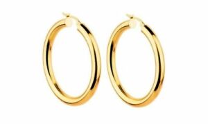 14K Yellow Gold 34mm Thickness High Polished Classic Hinged Hoop Earrings Silver