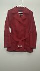 Calvin Klein VTG Women Large Red Double Breasted Belted Midi Trench Coat Korea