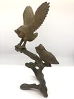 Brass Owls a tree Branch Statue Figurine Heavy Sculpture Shelf Decor 9”