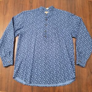 Wah Maker Frontier Wear Pullover Henley Shirt Banded Collar Blue Paisley Cowboy