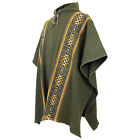 LLAMA WOOL THICK HOODED PONCHO MENS WOMANS UNISEX PULLOVER SWEATER KHAKI GREEN
