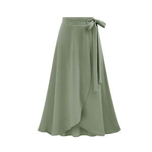 Maxi Skirt Belt Slit Solid Color High Waist Skirt Clothes