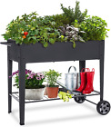 Raised Planter Box with Legs Outdoor Elevated Garden Bed on Wheels for Vegetable
