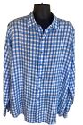 Rochester Shirt Mens XLT Blue Gingham Plaid 100% Linen Shirt Button Up