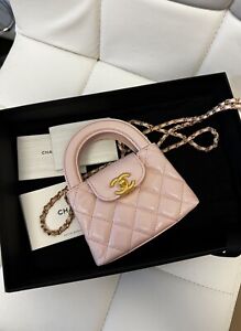 Chanel Mini Nano Kelly Shopper in Shiny Aged Calfskin Quilted Pink Leather
