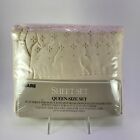 Vintage Queen Sheet Set Cream Eyelet Lace Cottage Shabby made USA Granny Core