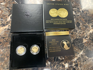 2021 1/10 Oz Gold Proof American Eagle 2 Coin Set Designer Edition ~ #3023 of 5K