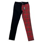 Tripp NYC Split Personality Black Red Plaid Jeans