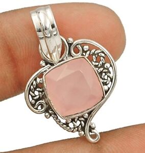 Natural Faceted Rose Quartz 925 Solid Sterling Silver Pendant Jewelry K14-8