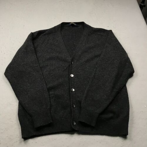 VINTAGE Brooks Brothers Sweater Mens Large Gray Lambswool Cardigan Grandpa Knit